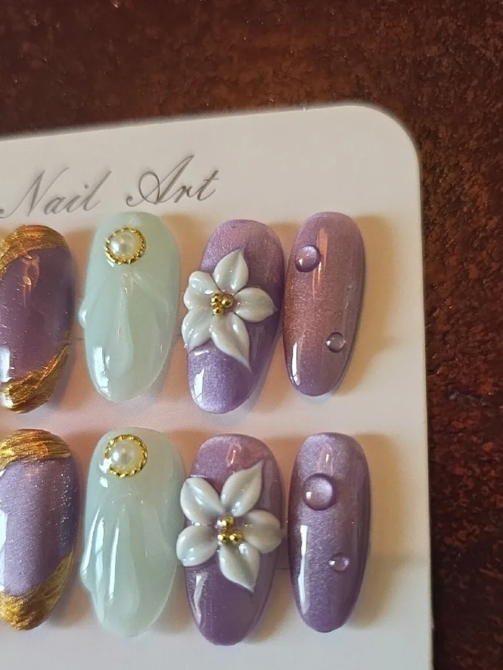 Handcrafted Purple & Light Blue Floral Press-On Nails Size Large